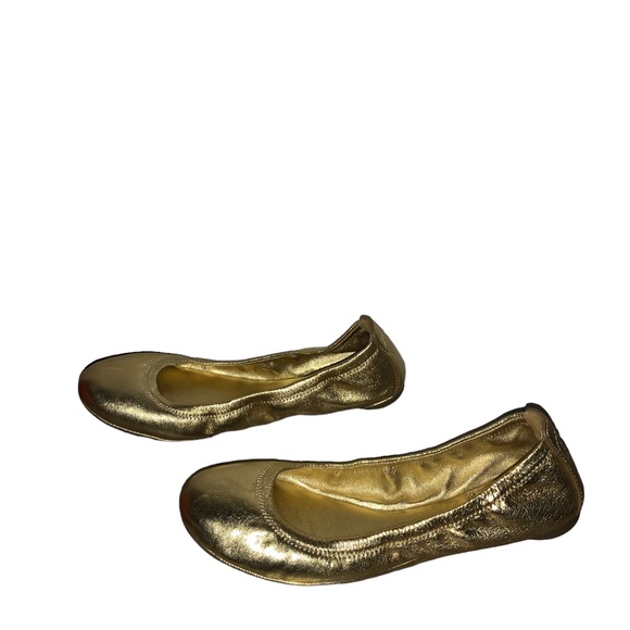 Tory Burch Metallic Gold Leather Cap Toe Ballet Flats Size 6.5 - Picture 1 of 6